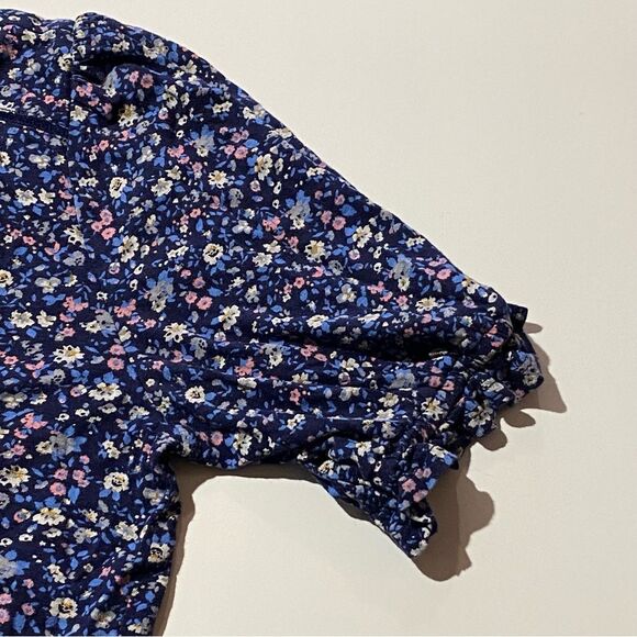 Lucky Brand Blue Ditsy Floral Short Sleeve Ruffled Hem Cotton Top Women's Size S - Picture 10 of 13